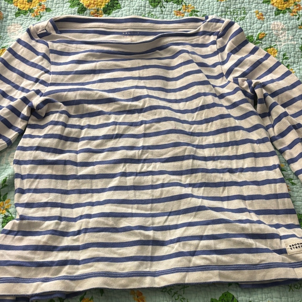Kate Spade Blue and White Striped Long Sleeve Top